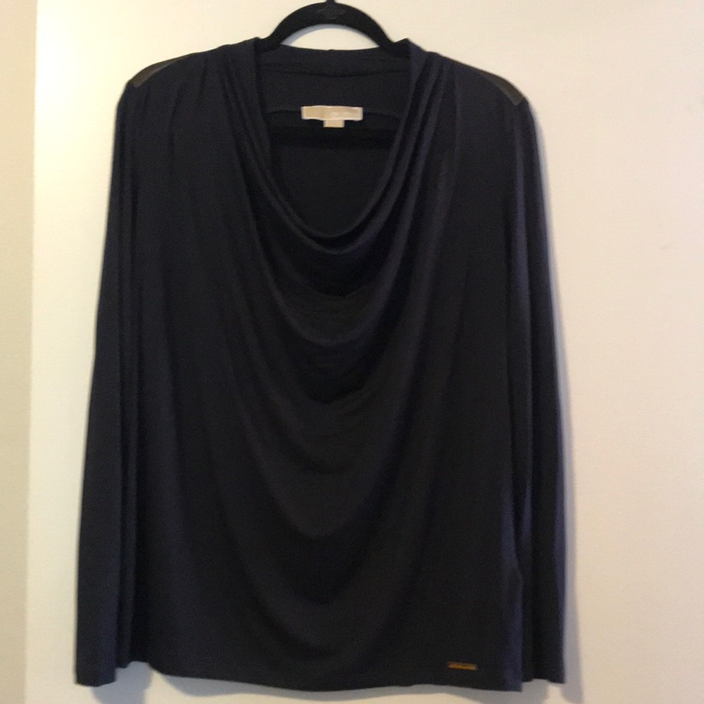 Michael Kors Scoop Neck w/ Faux Leather Detail Top